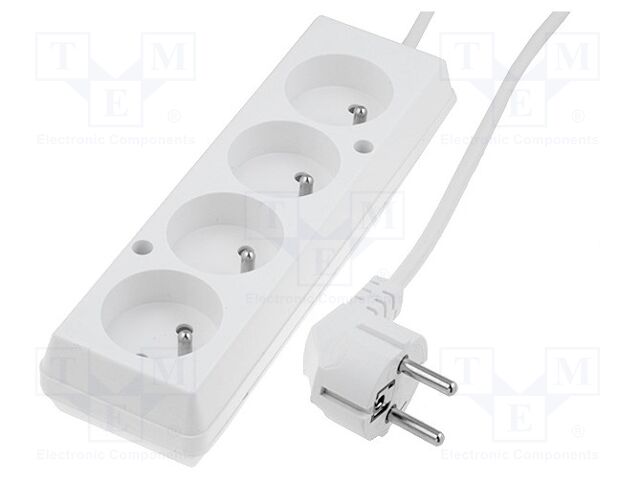 Extension lead; Sockets: 4; PVC; white; 3x1,5mm2; 5m; 10A