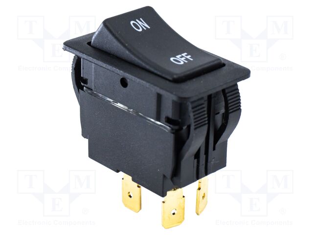 ROCKER SWITCH, DPST, 20A, 125VAC, BLACK