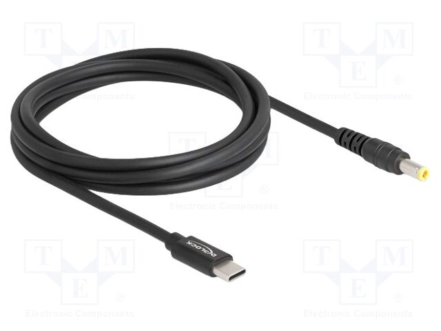 Cable; USB C plug,DC 5,5/2,5 plug; straight; black; 1.5m; black