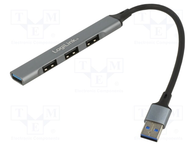 Hub USB; USB A; USB 3.0; PnP; grey; Number of ports: 4; 5Gbps