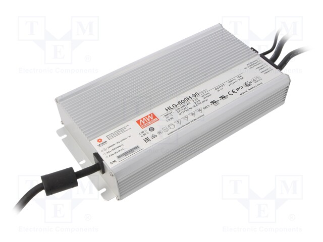 Power supply: switched-mode; LED; 600W; 30VDC; 20A; 90÷305VAC; IP67