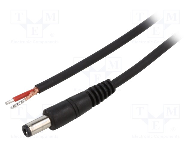Cable; wires,DC 5,5/2,5 plug; straight; 1mm2; black; 1.5m