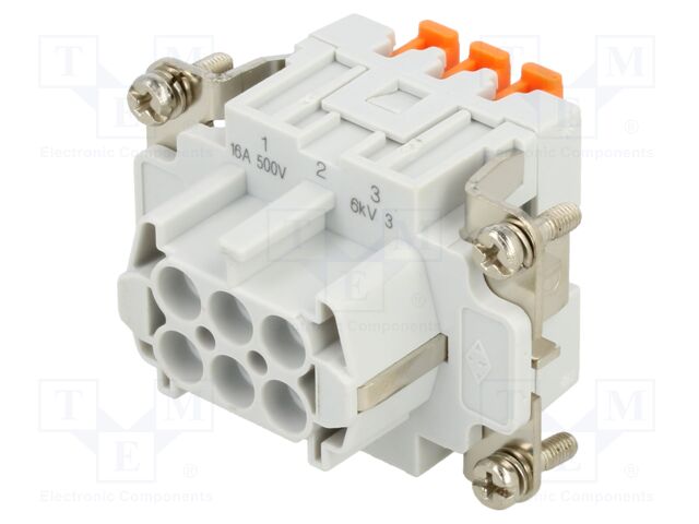 Connector: HDC; contact insert; female; JSH; PIN: 6; 6+PE; 16A; 600V