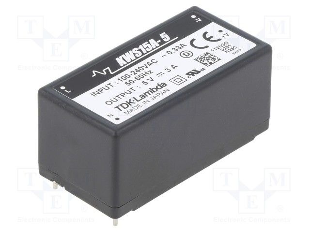Converter: AC/DC; 15W; Uout: 5VDC; Iout: 3A; 77÷78%; Mounting: THT