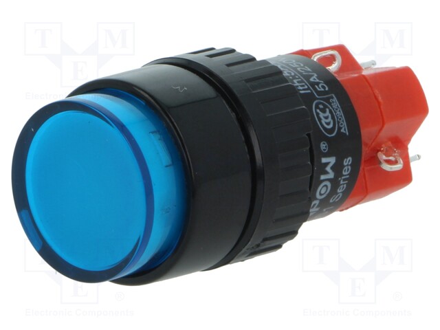 Switch: push-button; Pos: 2; SPDT; 3A/220VAC; 2A/24VDC; blue; none