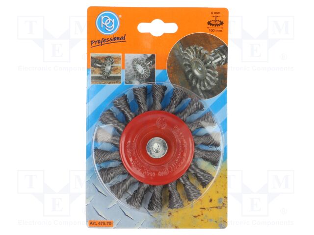 Wheel brush; 100mm; Ø: 6mm; brass; Mounting: rod 6mm