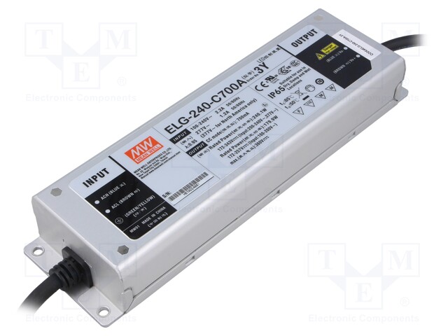 Power supply: switched-mode; LED; 240.1W; 172÷343VDC; 350÷700mA