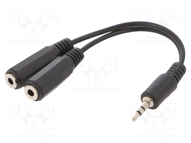 Cable; Jack 3.5mm 3pin plug,Jack 3.5mm socket x2; 0.1m; black