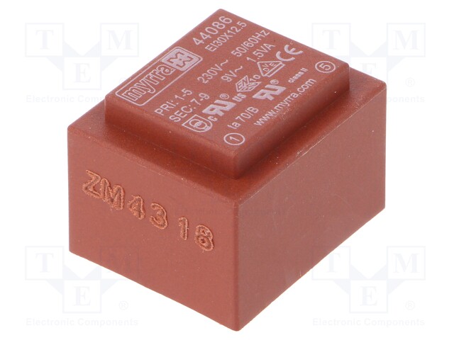 Transformer: encapsulated; 1.5VA; 230VAC; 9V; 167mA; Mounting: PCB