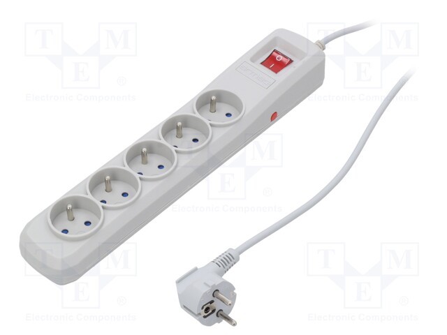 Plug socket strip: protective; Sockets: 5; 250VAC; 10A; grey