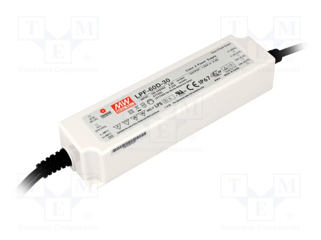 Power supply: switched-mode; LED; 60W; 30VDC; 18÷30VDC; 2A; IP67