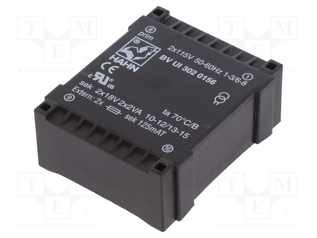Transformer: encapsulated; 4VA; 115/115VAC; 18V; 18V; 111mA; 111mA