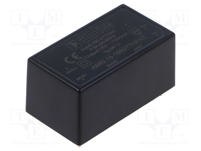 Converter: AC/DC; 15W; Uin: 85÷305V; Uout: 15VDC; Iout: 1A; 85%; THT