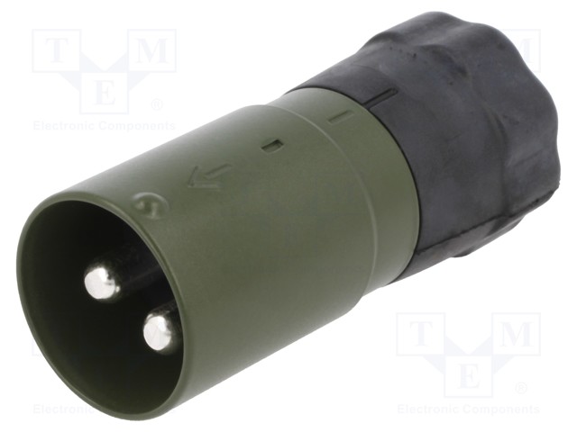 Plug; circular; male; PIN: 2; for cable; soldering; Colour: olive