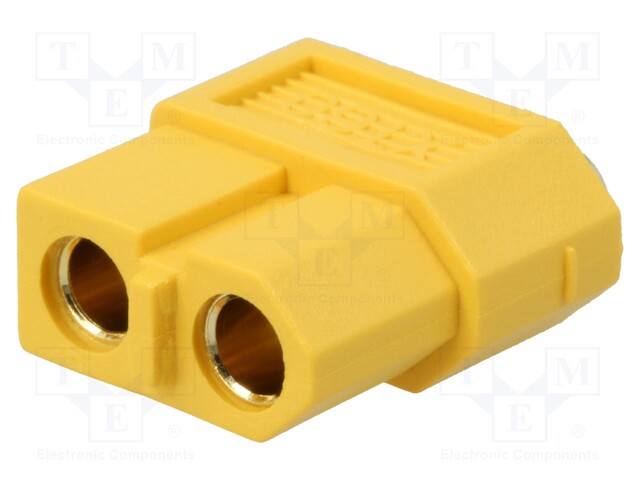 Socket; DC supply; XT60; female; PIN: 2; on PCBs; THT; Colour: yellow