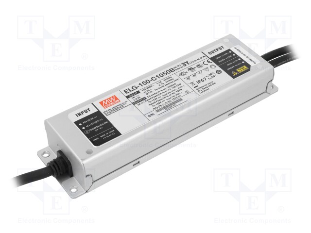 Power supply: switched-mode; LED; 150.15W; 72÷143VDC; 1050mA; IP67
