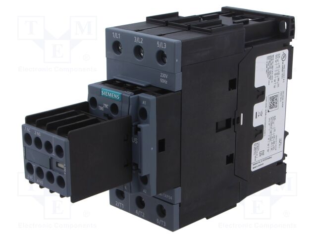 Relay Contactor, 3RT2 Series, 3PST-NO, 3P, 24 A, 22 kW, 690 VAC