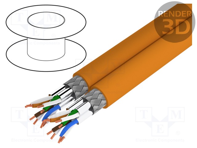 Wire; S/FTP; industrial Ethernet; 7a; solid; Cu; LSZH; orange; 100m