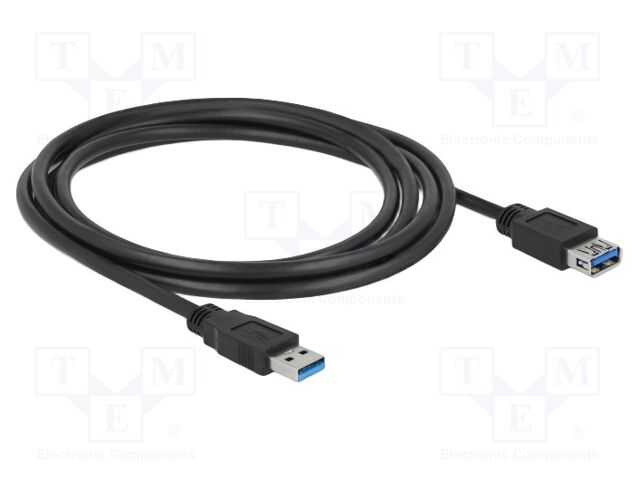 Cable; USB A socket,USB A plug; gold-plated; 2m; black; Cu; 5Gbps