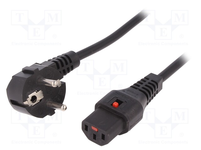 Cable; CEE 7/7 (E/F) plug angled,IEC C13 female; 5m; black; PVC