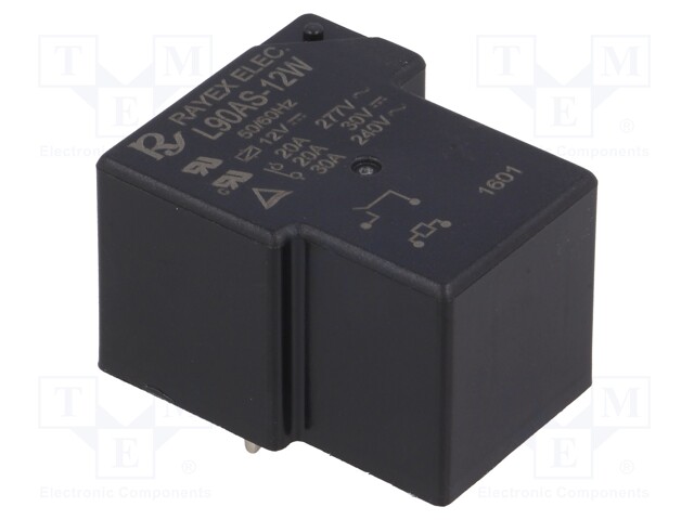 Relay: electromagnetic; SPST-NO; Ucoil: 12VDC; 30A; Series: L90