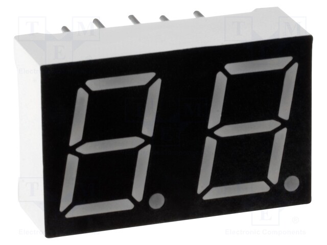Display: LED; 7-segment; 10mm; 0.39"; No.char: 2; yellow; 40mcd