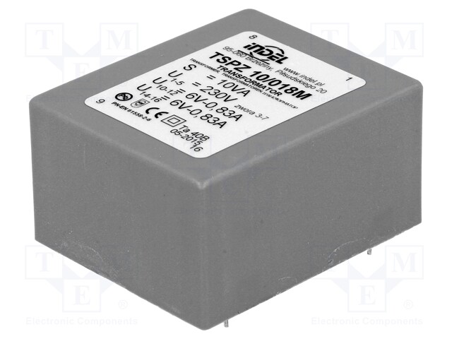 Transformer: encapsulated; 10VA; 230VAC; 6V; 6V; 0.83A; 0.83A; IP00