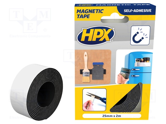 Tape: magnetic; W: 25mm; L: 2m; Thk: 2mm; acrylic; black; 0.8N/mm