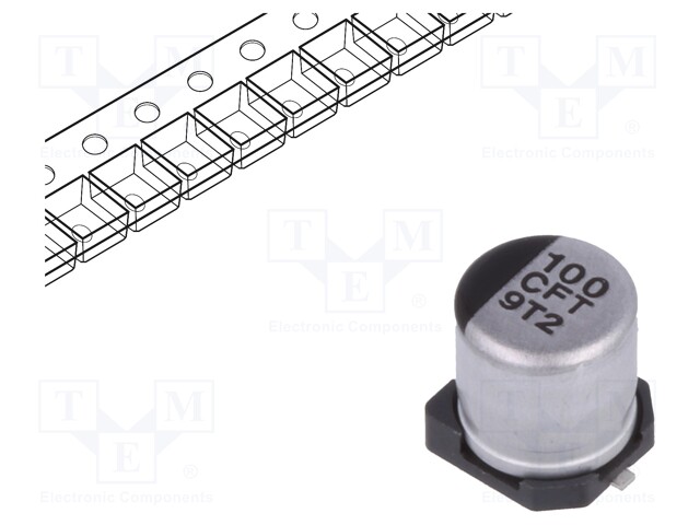 Capacitor: electrolytic; low impedance; 100uF; 16VDC; Case: C; FT