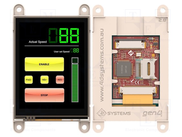 Display: TFT; 2.8"; 240x320; Window dimensions: 57.6x43.2mm; 155mA
