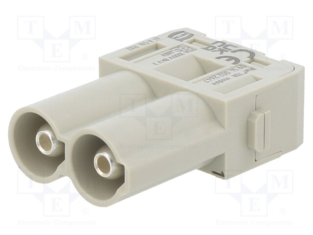 Heavy Duty Connector, Han-Modular Series, Insert, 2 Contacts, Plug, Screw Pin