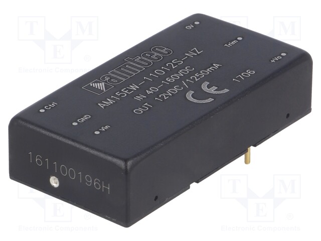 Converter: DC/DC; 15W; Uin: 40÷160V; 12VDC; Iout: 1.25A; 2"x1"; 28g