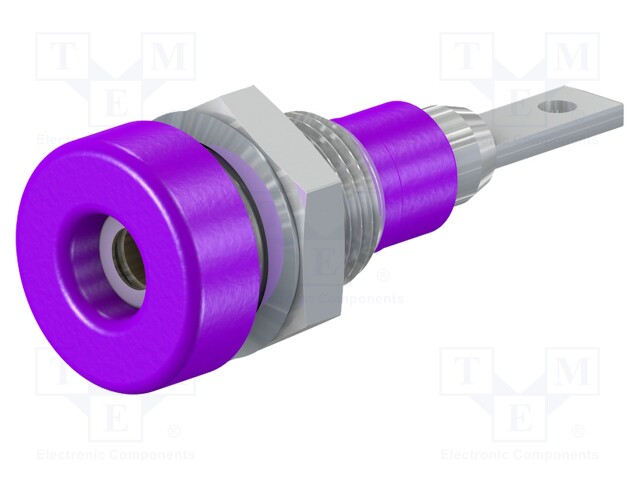 Socket; 2mm banana; 10A; 23mm; violet; Mounting: soldered,on panel