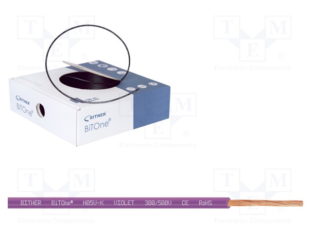 Wire; BiTOne; stranded; Cu; 0.5mm2; violet; PVC; 300/500V; 100m