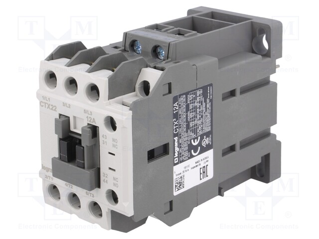 Contactor: 3-pole; NO x3; Auxiliary contacts: NO + NC; 48VDC; 12A