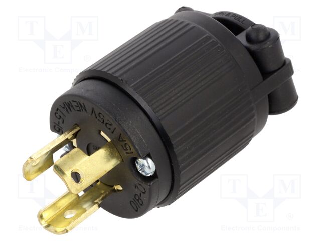 Connector: AC supply; male; plug; 2P+PE; 125VAC; 15A; Colour: black