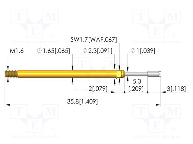 Test needle; Spring compression: 4mm; 5.3mm; 5A; steel; Ø: 1.4mm
