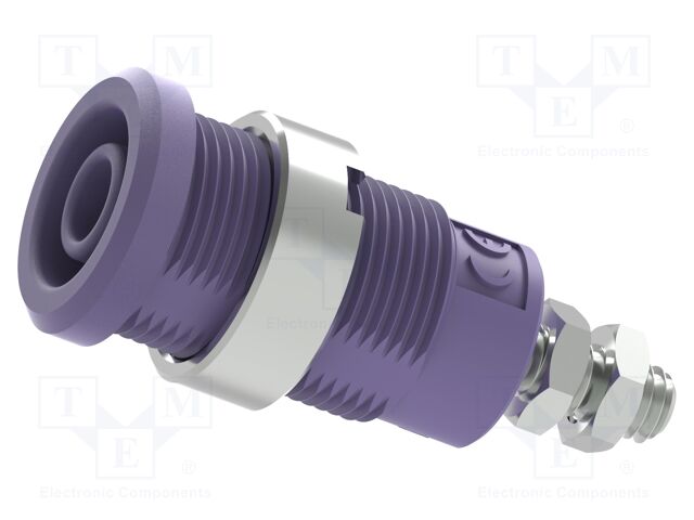 Connector: 4mm banana; socket; 25A; violet; nickel plated; M4; 34mm