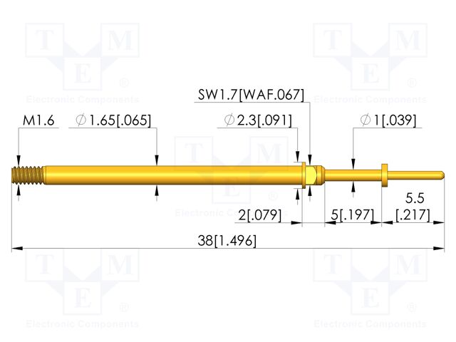 Test needle; Spring compression: 4mm; 5mm; 8A; CuBe; gold-plated
