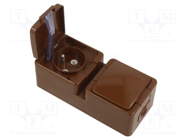 Connector: AC supply; socket; 2P+PE; 250VAC; 16A; brown; wall mount