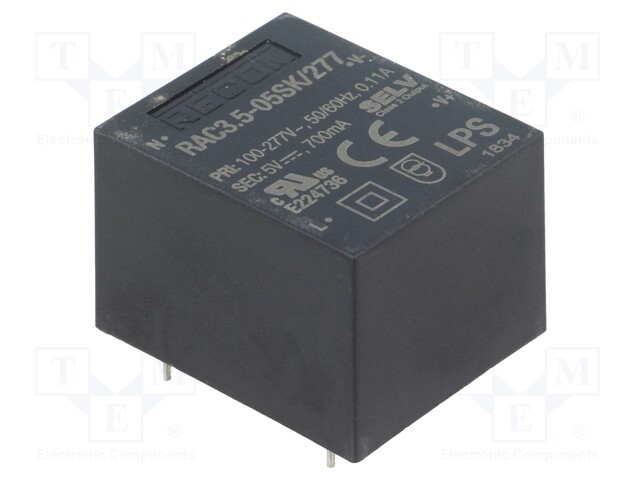 Converter: AC/DC; 3.5W; Uout: 5VDC; Iout: 700mA; 80%; Mounting: PCB