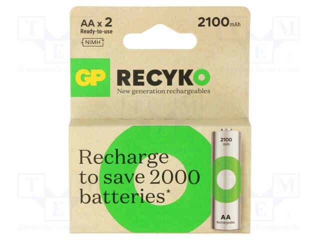 Re-battery: Ni-MH; AA; 1.2V; 2100mAh; ReCyko; -20÷50°C; 2pcs.
