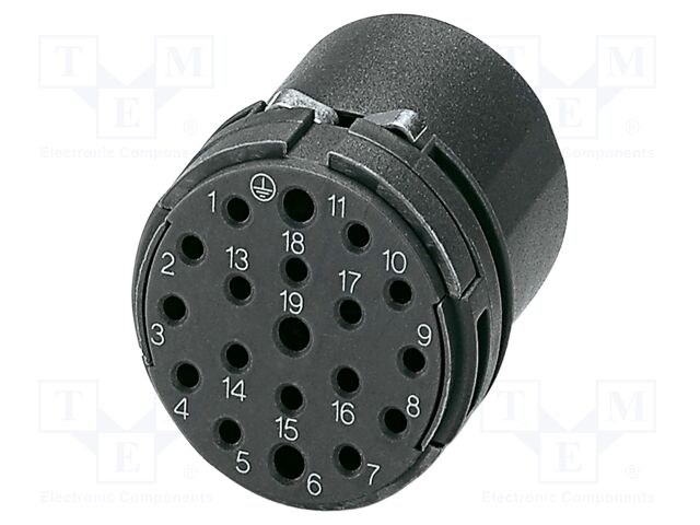 Connector: M23; contact insert; PIN: 19; crimped; CA; 8A,10A; 48V