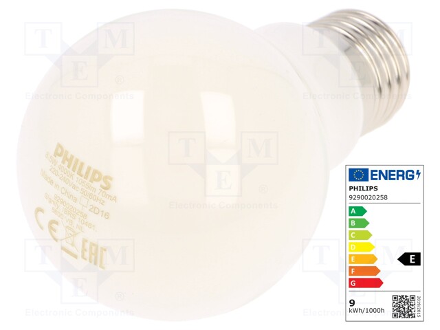 LED lamp; neutral white; E27; 230VAC; 1055lm; P: 8.5W; 4000K