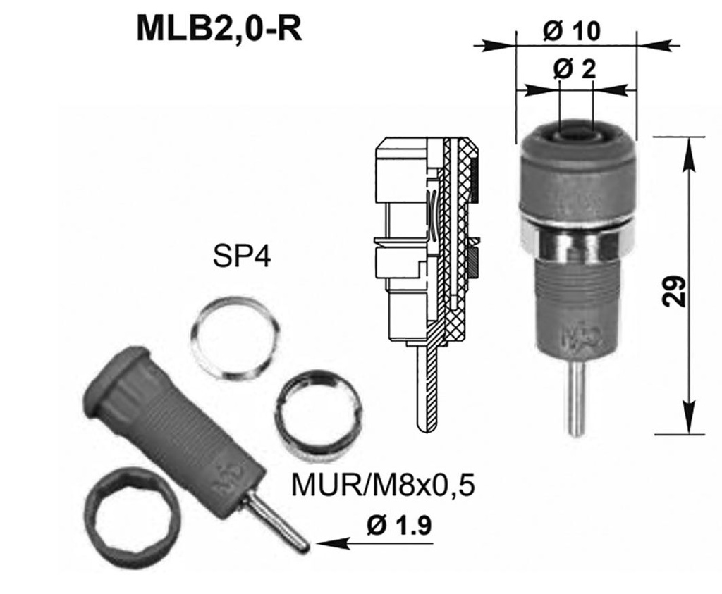 Socket; 2mm banana; Overall len: 29mm; white; Plating: gold-plated