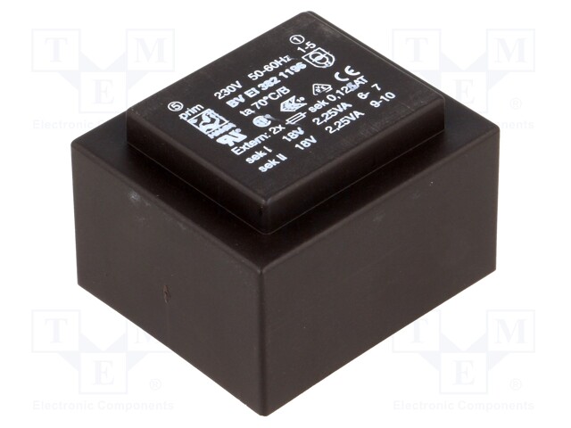 Transformer: encapsulated; 4.5VA; 230VAC; 18V; 18V; 125mA; 125mA