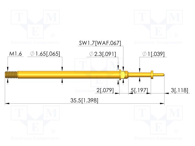 Test needle; Spring compression: 4mm; 5mm; 5A; CuBe; gold-plated