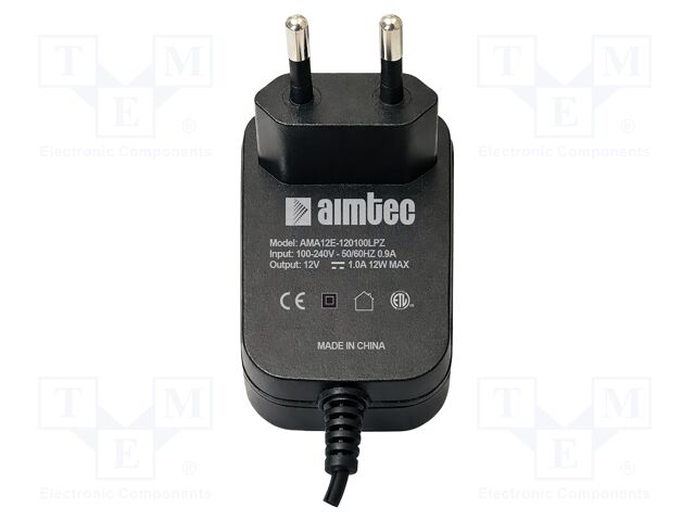 Power supply: switching; mains,plug-in; 12VDC; 1A; 12W; 81.5%