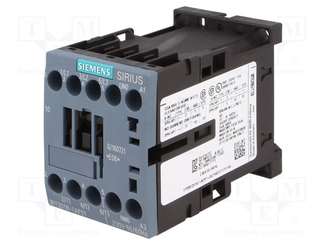 Contactor: 3-pole; NO x3; Auxiliary contacts: NO; 230VAC; 17A; 690V