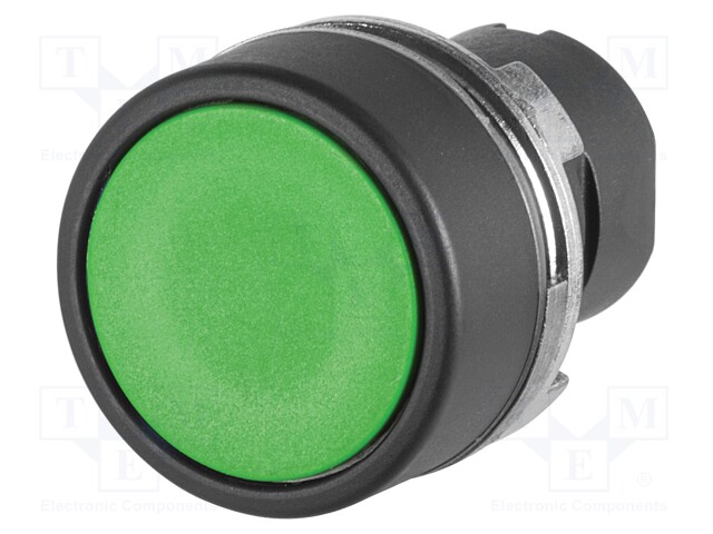 Switch: push-button; 22mm; Stabl.pos: 1; green; none; IP65; flat